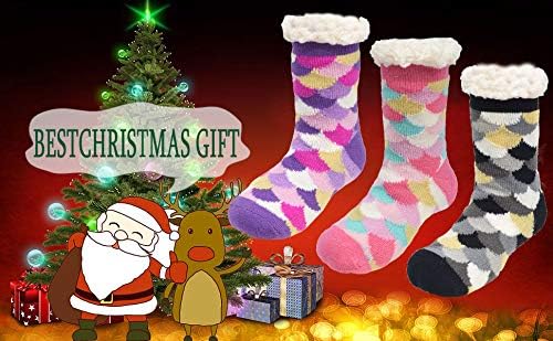 FENELY 3 Pairs Winter Kids Fuzzy Slipper Socks 2-4/4-6/6-8 Girls Boys Thermal Warm Non-Skid,Gifts for Christmas Stocking - Image 6