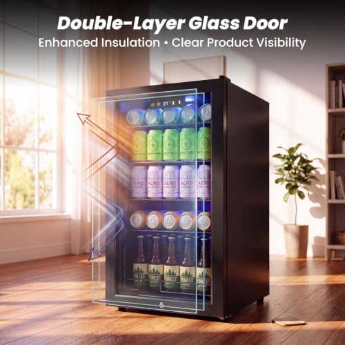 Image of 20 inch Beverage Refrigerator, 3.4 Cu. Ft. Drink Cooler with Glass Door Black