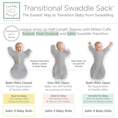 Image of SwaddleDesigns Transitional Swaddle Sack, Arms Up Half-Length Sleeves & Mitten Cuffs, Most Gradual Transition Swaddle for Newborns to Sleep Sack, Small, 0-3 mo, 6-14 lb, Watercolor Mountains & Trees