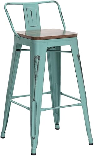 Miniatura 5 de Andeworld Juego de 4 taburetes de bar de altura de mostrador, taburetes de bar industriales de metal con asientos de madera (24 pulgadas, verde