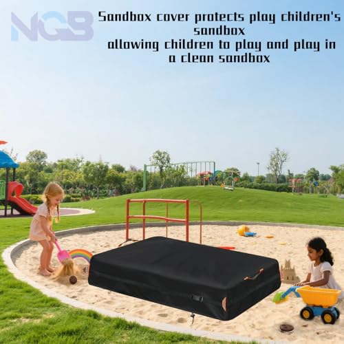 Image of Kids Sandbox Cover for Naturally Playful Sandbox II,Made of 600D Waterproof Oxford Cloth, Reflective Carry Handle with Two Warning Signs and 4.6 Meters Long Mesh Grommets.(51 inch L x 32 inch W x 13 inch H)