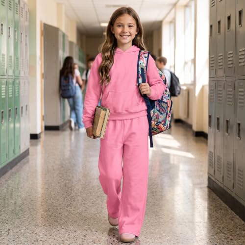Girls 2 Piece Outfits Girls Sweatsuits Sets 2 Piece Outfit Hooded Sweatshirt Pants Set Kids School Fashion Casual Tracksuit Loungewear Pink 5-6 Years - image 3