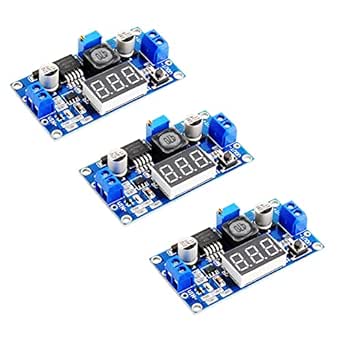 Stemedu 3PCS LM2596 DC to DC Buck Converter 4-40V to 1.25-37V Adjustable Voltage Regulator Step-Down Module with LED Voltmeter Display 3A