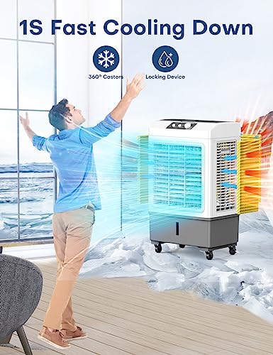 Image of Evaporative Air Cooler, 2100 CFM Windowless Air Conditioner Portable for Room, 3 Speed Swamp Cooler, 4 Ice Packs, 8 Gallon Cooling Fan & 4Scroll Casters, Evaporative Cooler for Garage Outdoor