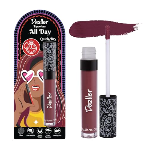 Dazller All Day Lipcolour Quick Dry|Moisturizing Kokum Butter|Non-Transfer & Smudge-proof|8hr stay|Liquid Lipstick for Women|QDLC004 Burgundy|6g