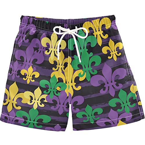 visesunny Summer Boy's Beach Shorts Mardi Gras Carnival Pattern Quick Dry Soft Drawsting Swim Trunks Baby Boy Bathing Suit with Pockets