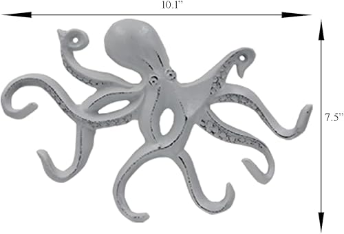 Miniatura 9 de Gancho para llaves de pulpo, estante decorativo de pared náutico para pared, gancho antiguo para llaves, colgador de aluminio fundido para abrigo,