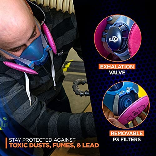Breath Buddy Respirator Mask (Plus Safety Glasses) Reusable Professional Breathing Protection Against Dust, Lead Paint (750P3) #TOP6
