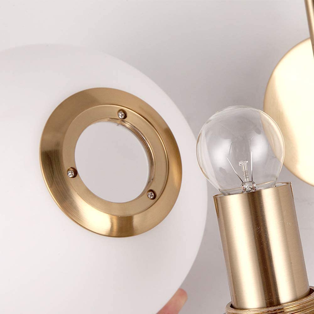 Szklana lampa ścienna Gniazdo E27 z białym szklanym kloszem w kształcie kuli Złoty metalowy wspornik Lampka nocna do sypialni Salon Przejście, oranżeria Ciekawe