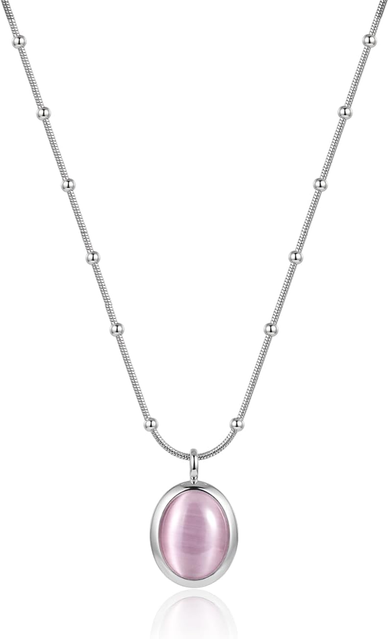Dainty Cat's Eye Pendant Necklace for Women, Vintage Jewelry