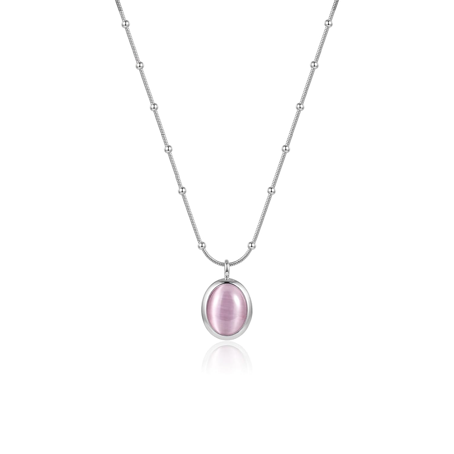 Cat's Eye Necklace for Women, Trendy Dainty Multi-Color Oval Pendant, Vintage Silver Cute Jewelry, Birthday Mother's Day Valentine's Day Gift for Wife Girlfriend