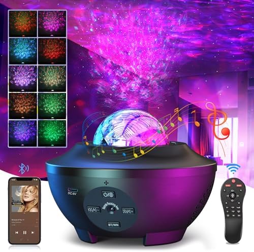 Devan Star Galaxy Light Projector Ocean Wave LED Night Light Lamp with Remote Control Colors Changing Music Bluetooth Speaker Timer for Baby