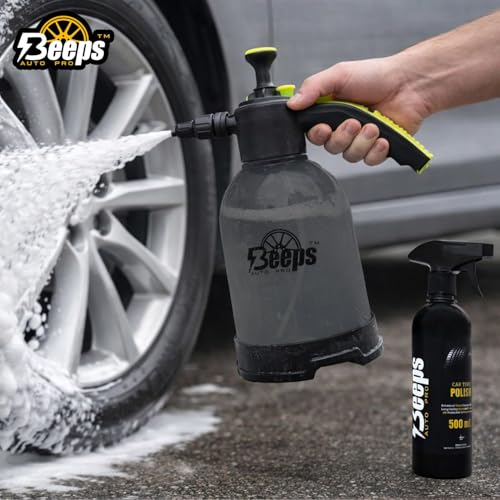 Image of Beeps 2L Foam Sprayer Car Cleaning Kit with 500ml Foam Shampoo Tyre Shiner Dashboard Polish and Two Thick Microfiber Towels Complete Car Wash Kit Pack of 6