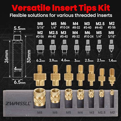 Image of 8Pcs Soldering Tips /Heat Set Insert Tips for Thread Inserts M2M2.5M3M4M5M6M8#2-56#4-40#8-32#10-24 1 /4 inch, Compatible with T18 ST 900M FX888D FX600 WLC100 Irons- Press Tool for Plastic3DPrinterComponents