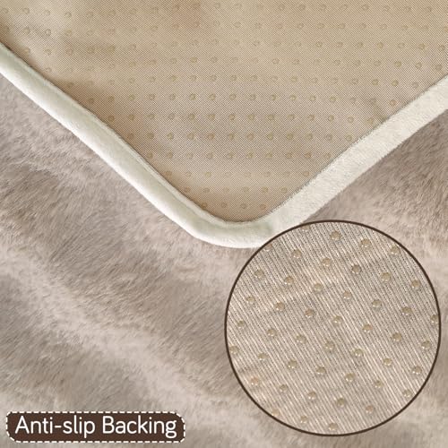 Image of HOKIPO 'FurHug' Luxury Faux Rabbit Fur Anti Slip Sofa Mat for 1 Seater, Latte Brown (NEW-5010-LCF*1)