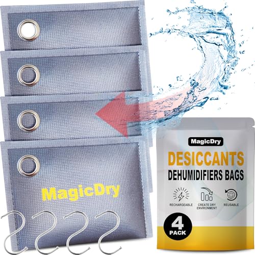 4 Pack Rechargeable Desiccants Packs, Closet Moisture Absorbers Car Desiccants Storage Gun Safe Dehumidifier Bags