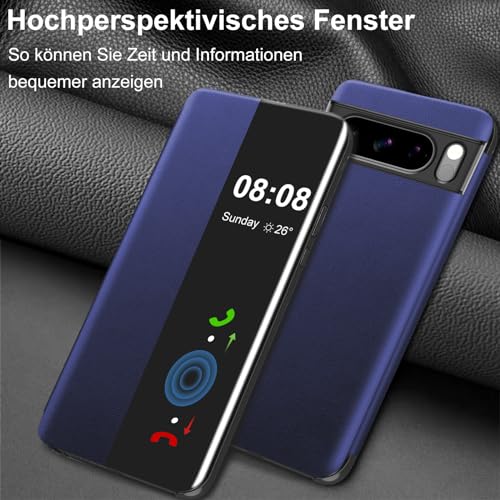 Housse cuir pour Google Pixel 8 Pro Croazhi S View bleu premium - 7