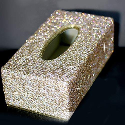REAPP Boîte à mouchoirs Strass Voiture Tissue Box Cristal Auto Tissue Holder Car Styling Femmes Diamant Tissu Papier Couverture (Color : Small Size Gold, Size : 1) Cover