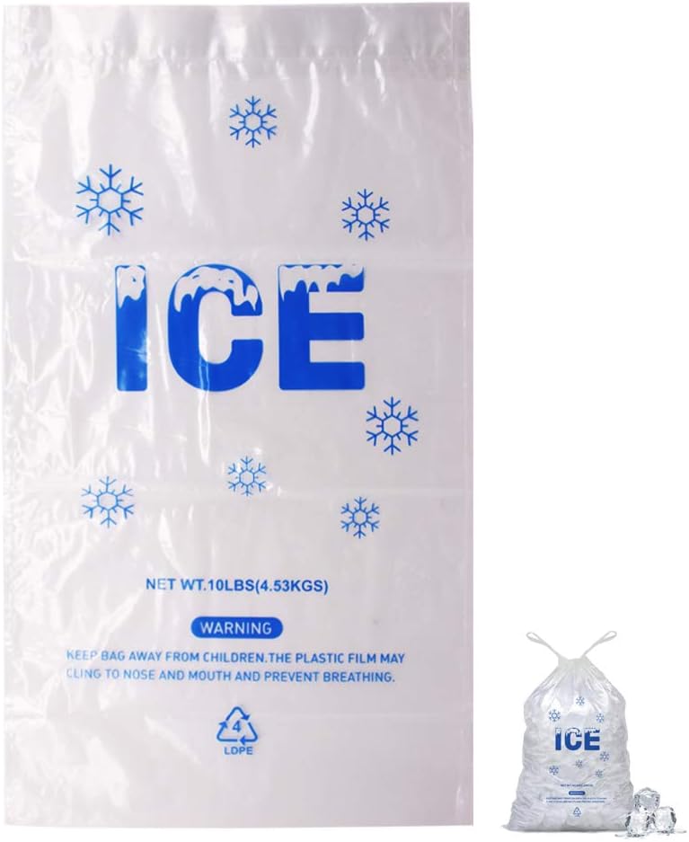 Belinlen100 PACK 10 lb. Plastic Drawstring Ice Bags 12 x 21 Inch Heavy-Duty Plastic Ice Bags with Plastic Drawstring (2mil Thickness)