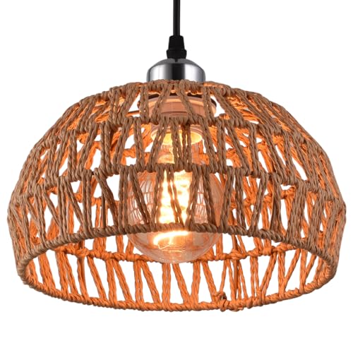 Natural Woven Pendant Lamp Shade Small Metal & Weave Rope Lamp Shades Ceiling Rattan Lampshade Pendant Light Shade for Ceiling Lights Living Room Bedroom Kitchen Hallways