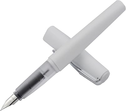 Asvine Hero 1219 Matte White Fountain Pen Triangle Shape, Silver Extra Fine Nib Classic Pen, Silver Clip Smooth Writing Office Pen