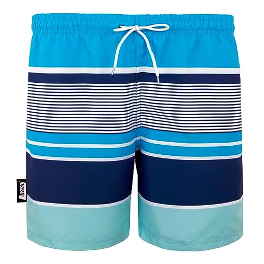 Luvanni Badehose für Herren Schnelltrocknende Badeshorts 593 mit Kordelzug Beachshorts Boardshorts Schwimmhose Männer mit Blautöne gestreift Streifen Blau Schwarz XXL