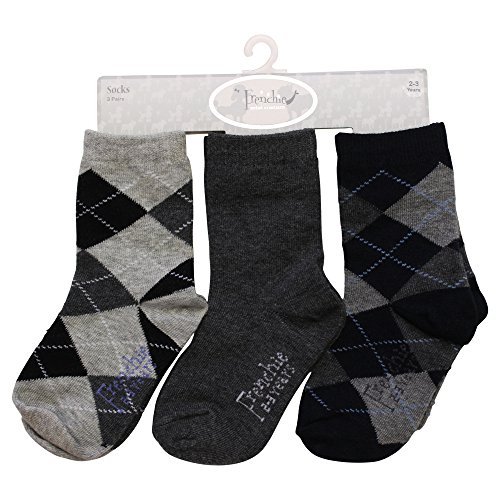 Frenchie Mini Couture Black & Gray Argyle Socks; 3-pack; 3-6 months