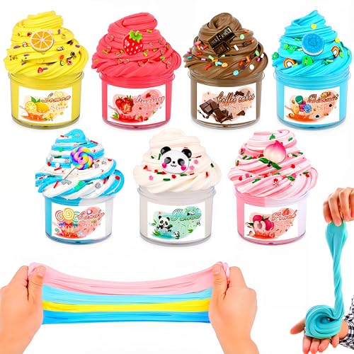 Scented Slime Kit Age 3+ with 7 Pack Butter Slimes Dual Colored Peachybbies Slime Strawberry Super Soft and Non-Sticky Stress Relief Toy Party Favors Birthday Gifts for Girls and Boys