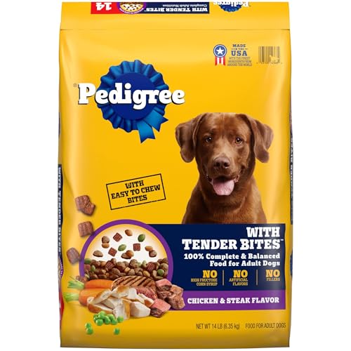 Pedigree with Tender Bites Adult Dry Dog Food, Chicken and Steak Flavor, 14 lb. Bag