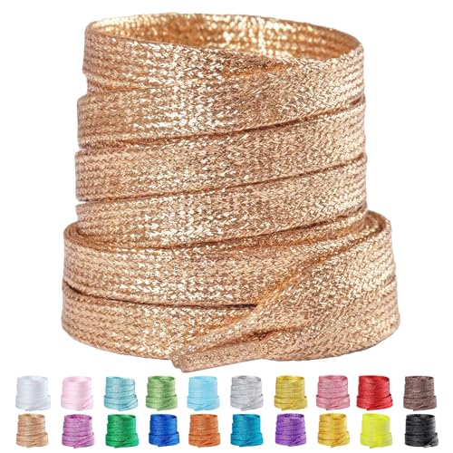 Booyckiy 2 Pairs Flat Glitter Metallic Sparkly Shoe Laces for Sneakers, 5/16' Wide in...