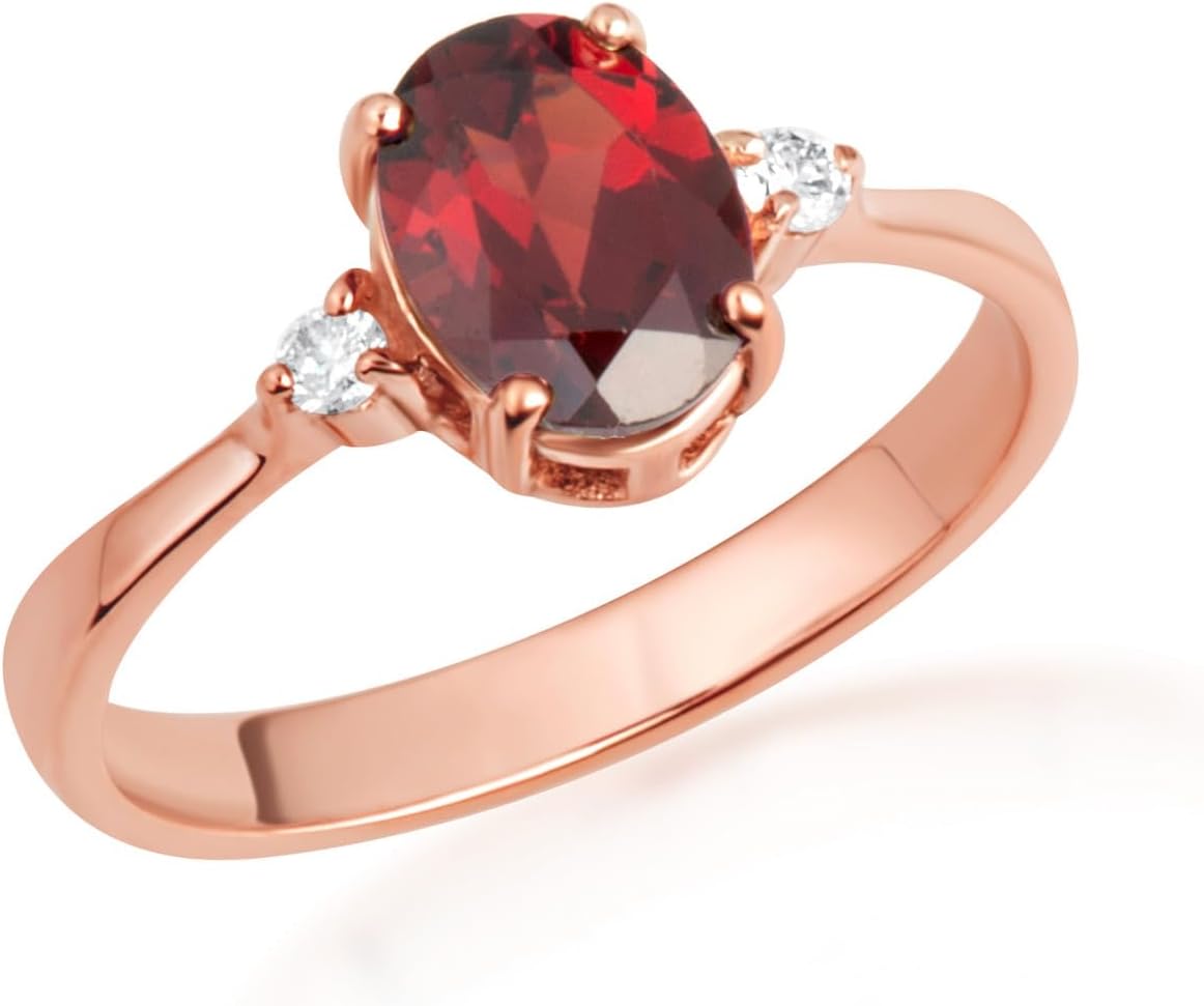 14K Gold Genuine Oval Gemstone Diamond Ring Available In Yellow/Rose/White with Multiple RingSize