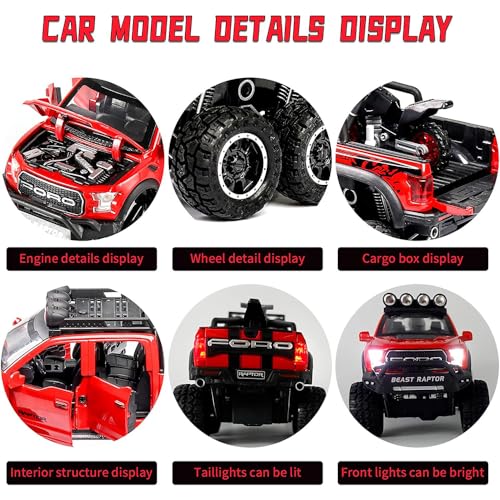 Image of Exclusive 1:24 Raptor F150 Alloy Metal Diecast Car for Kids Pull Back Die Cast Metal Pullback Toy car with Openable Doors Light Music Boys Gifts Toys