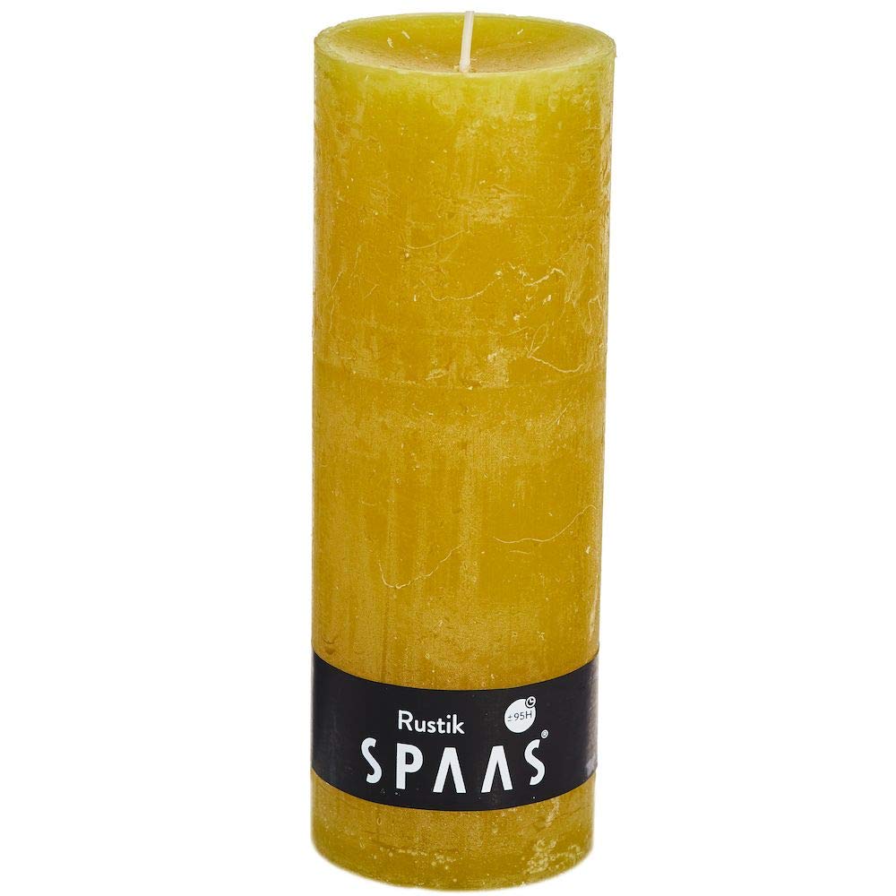 Spaas Rustic Unscented Pillar Candle 68/190 mm, 95 Hours, Autumn Yellow