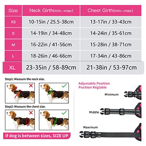HEELE Dog Harness, Reflective Anti-Pull, Control, 2 Metal Rings, Rose, XL - Image 3