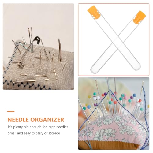 Image of 10Pcs Transparent Needle Storage Tubes Organizer for Sewing Cross Stitch Beads and Small Parts Portable Needle Holder with Colored Caps 4.33In