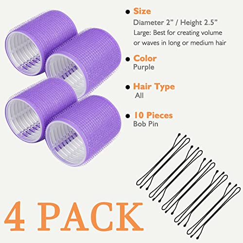Jumbo Size Ceramic Thermal Hair Roller Sets, Self Grip, Salon Hair Dressing Curlers, Hair Curlers Purple (2 Inch 4 Pack) #TOP4