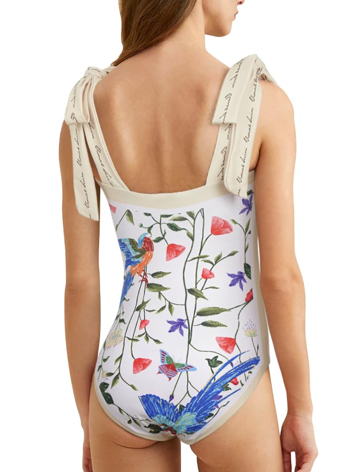 Image of SKAYS Reversible Floral One Piece Swimsuit Women Bathing Suit Vintage Cute with Adjustable Straps Swimwear