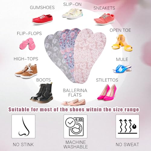 Image of 3 Pairs No Show Socks Sockless Shoe Liner Washable Barefoot Shoe Insoles No Slipping Inserts(Bright Style)