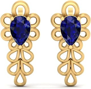 Solitaire 0.75TCW Blue Sapphire Dangle Wedding Earrings Yellow Gold Finish 925 Silver Gift For Her