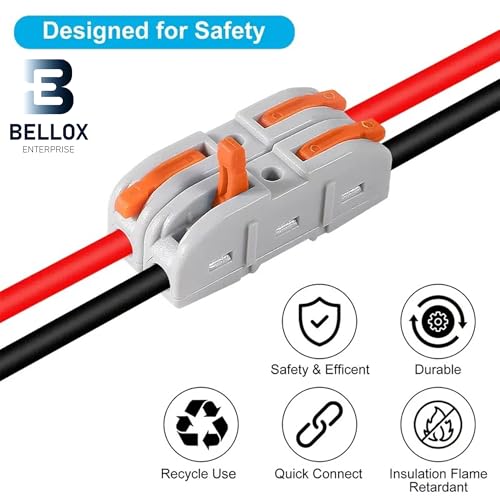 Image of Bellox 18 Pcs Lever Wire Cable Connectors, 2 in 2 Out Electrical Splice Inline Terminals, 24-12 AWG Push Type Quick Splice Lock Compact Wire Jointer Conductor For Home, Electrician Use