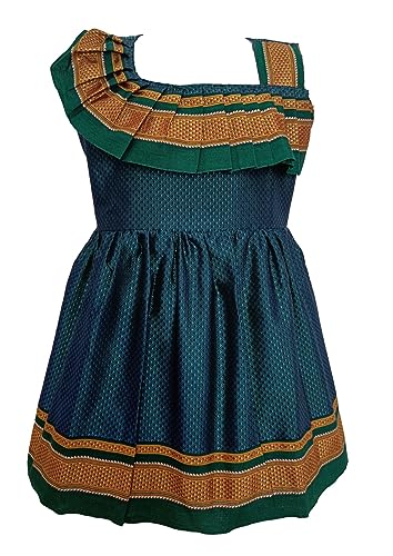 Image of Girl's Indian Traditional Ethnic Wear Reshim Cotton Khan Shoulder Side Freel Frock