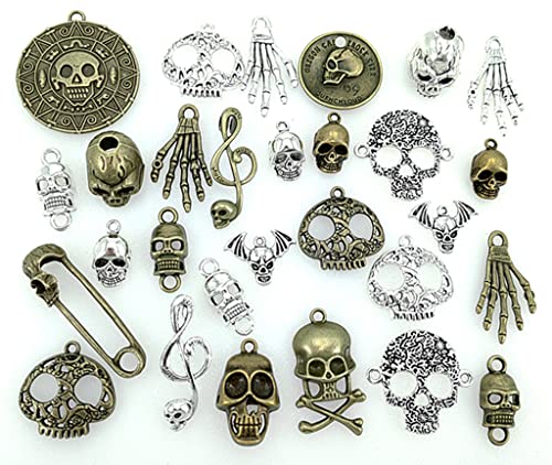 ALIMITOPIA 100 Grams Assorted Skull Skeleton Bone Punk Steampunk Charm Pendant Connector for DIY Necklace Bracelet Jewelry Making Findings