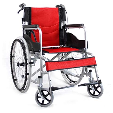 BYCDD Transportrollstühle, klappbare, tragbare Leichtgewichtiger Rollstühle mit Selbstantrieb Beinauflagen für zusätzlichen Komfort,Red Cover