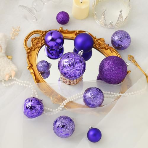 SZVRL Christmas Balls Ornaments -36pcs Shatterproof Christmas Tree Decorations with Hanging Loops for Xmas Tree, Holiday Party, Wedding & Indoor Home Decor,6 Styles in 3 Sizes (Purple) - image 5