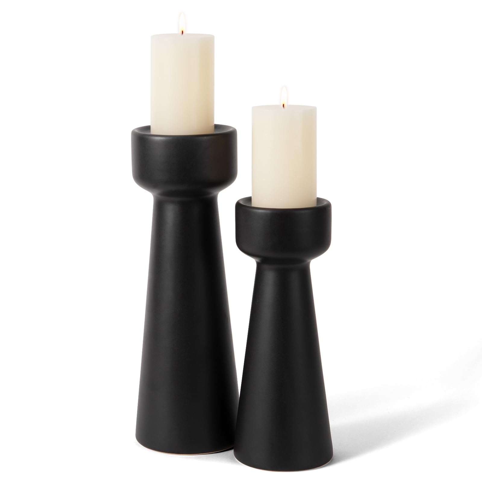 Kerzenhalter aus Keramik Kerzenständer S&L 2 Stück | Matt Schwarz, Dekorative Kerzenständer, für Heimdekoration Esszimmer, Wohnzimmer, Hochzeitsfeier, Aromatherapie, Votiv