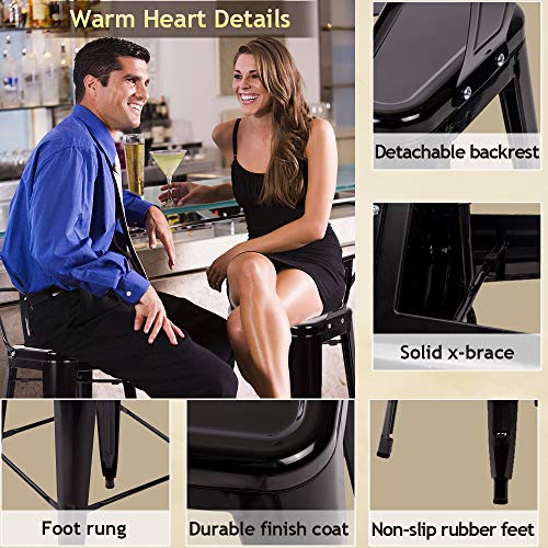 Counter Bar Stools Industrial Set Of 2 Cafe Farmhouse Bistro Metal Chairs With Back Stackable Tolix-Style Modern Barstools 30 Inch For Indoor Outdoor Kitchen Counter Patio Work Pub Trattoria (Black) #TOP6