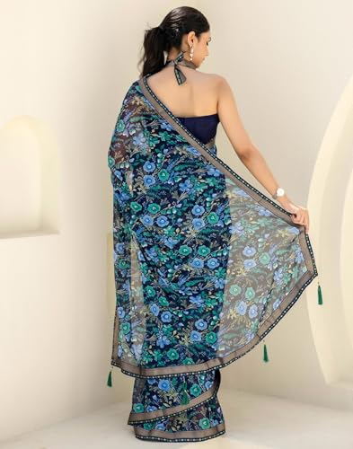 Image of SIRIL Women's Chiffon Printed Saree With Unstitched Blouse Piece