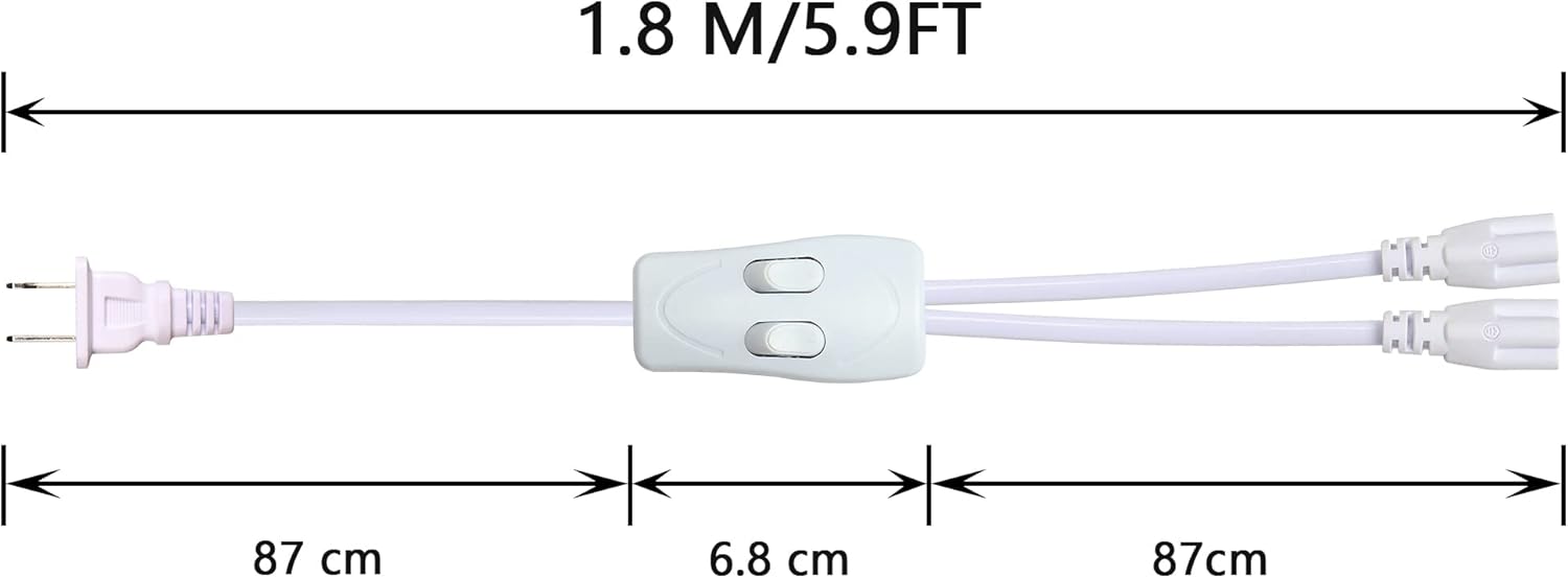 SinLoon T5 T8 LED Dual Switch Power Cord, 5.9 FT LED Tube Power Extension Cord with on/Off Swith US Plug for LED T5 T8 Light Tube Integrated Extension Cable Wire (Switch 1 to 2)