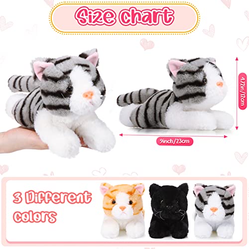 Image of 3 Pcs 9 Inch Cat Stuffed Animal Plush Gift Baby Shower Party Favors Cute Kitten Plush Toys Small Cat Stuffed Animal Soft Sleeping Supplies for Boys Girls Toddlers Birthday(Stylish Style)