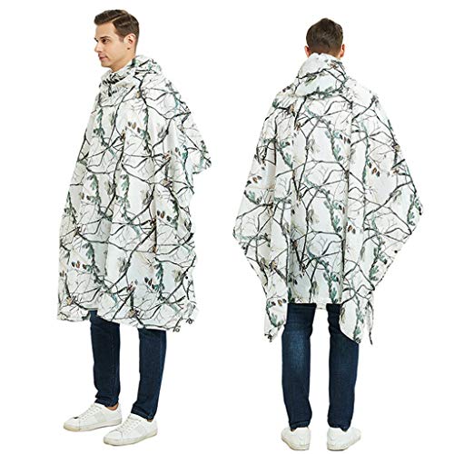 CapsA Waterproof Rain Poncho for Men Camouflage Belted Hooded Military Waterproof Mountaineering Raincoat